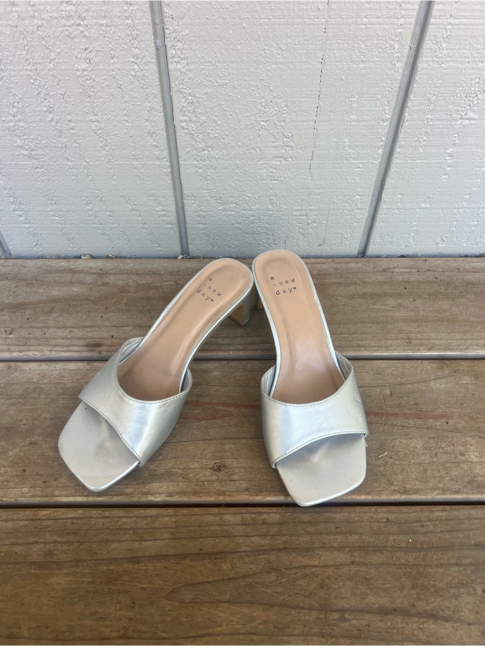 a new day Silver Square-Toe Slide Heels